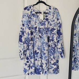 Blue and White Floral Blouse
